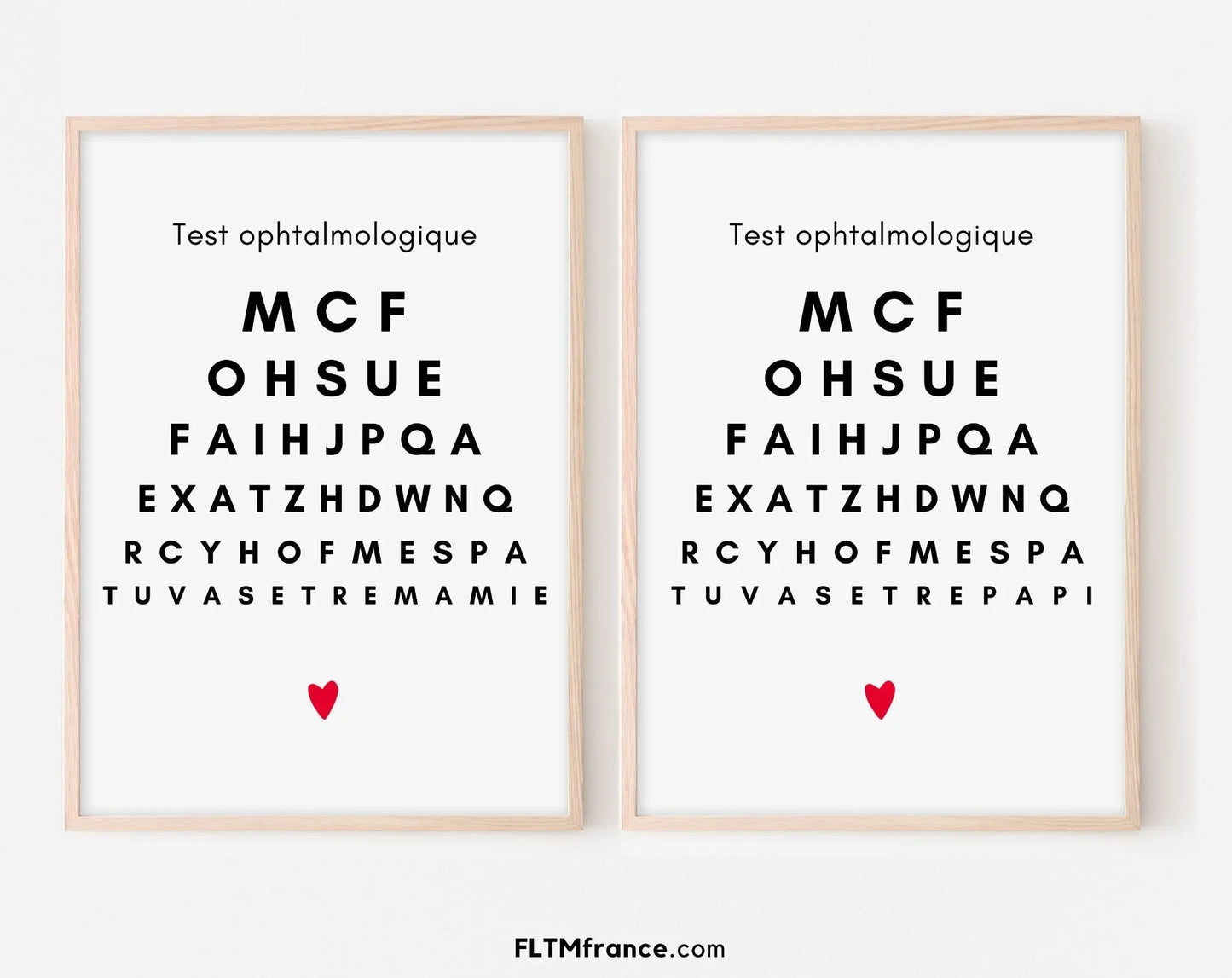 2 affiches test ophtalmologique Papi et Mamie - Annonce grossesse originale FLTMfrance