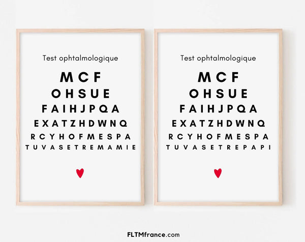 Affiches test ophtalmologique Papi et Mamie - Annonce grossesse originale