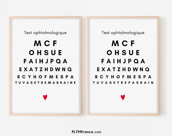 Affiches test ophtalmologique Parrain et Marraine - Annonce grossesse originale