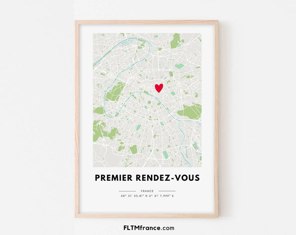 Premier rendez-vous - Affiche carte de ville personnalisée