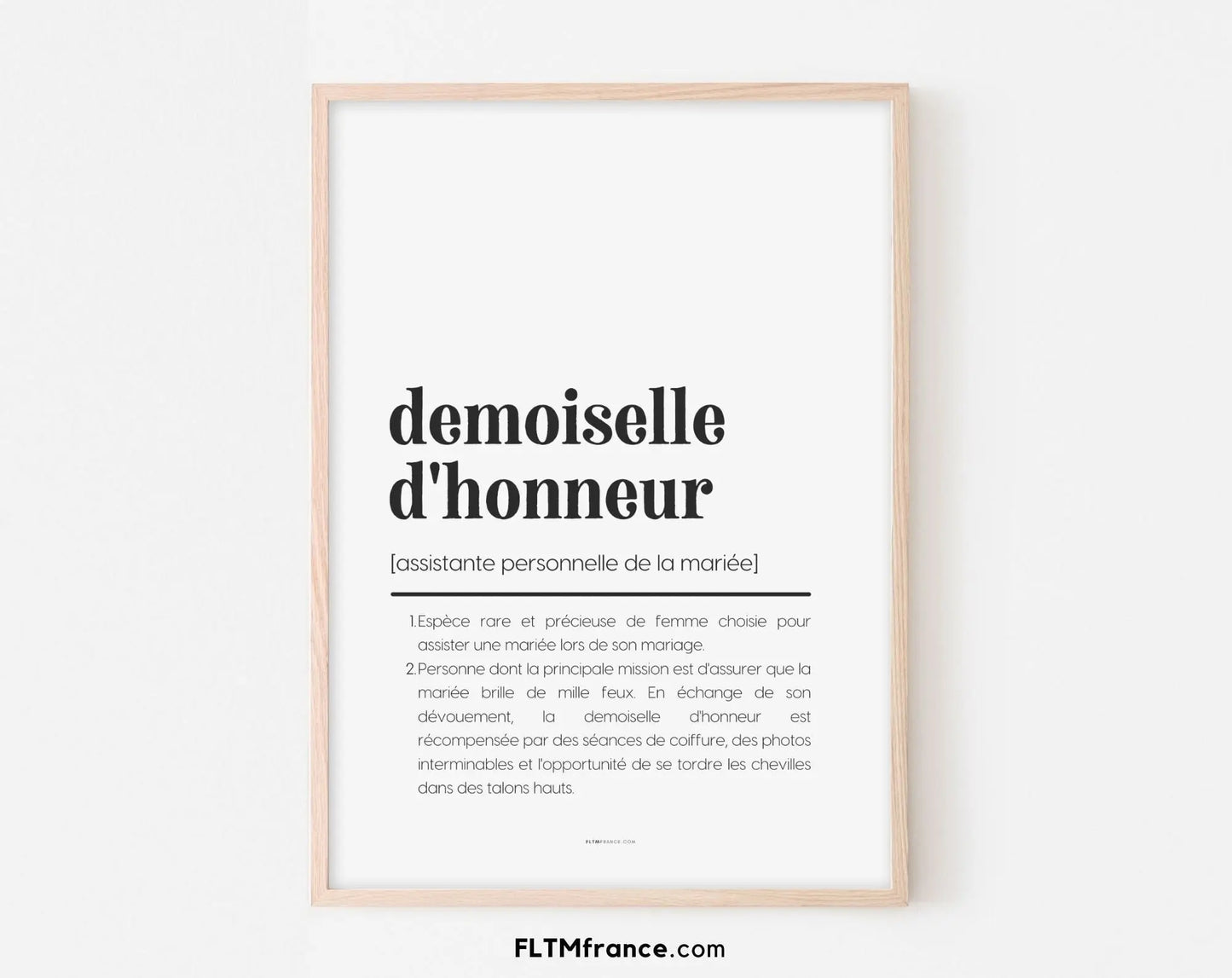 Affiche définition demoiselle d'honneur - Affiche définition humour mariage FLTMfrance
