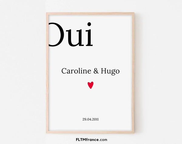Oui Affiche personnalisée avec date et prénoms - Cadeau et décoration de mariage
