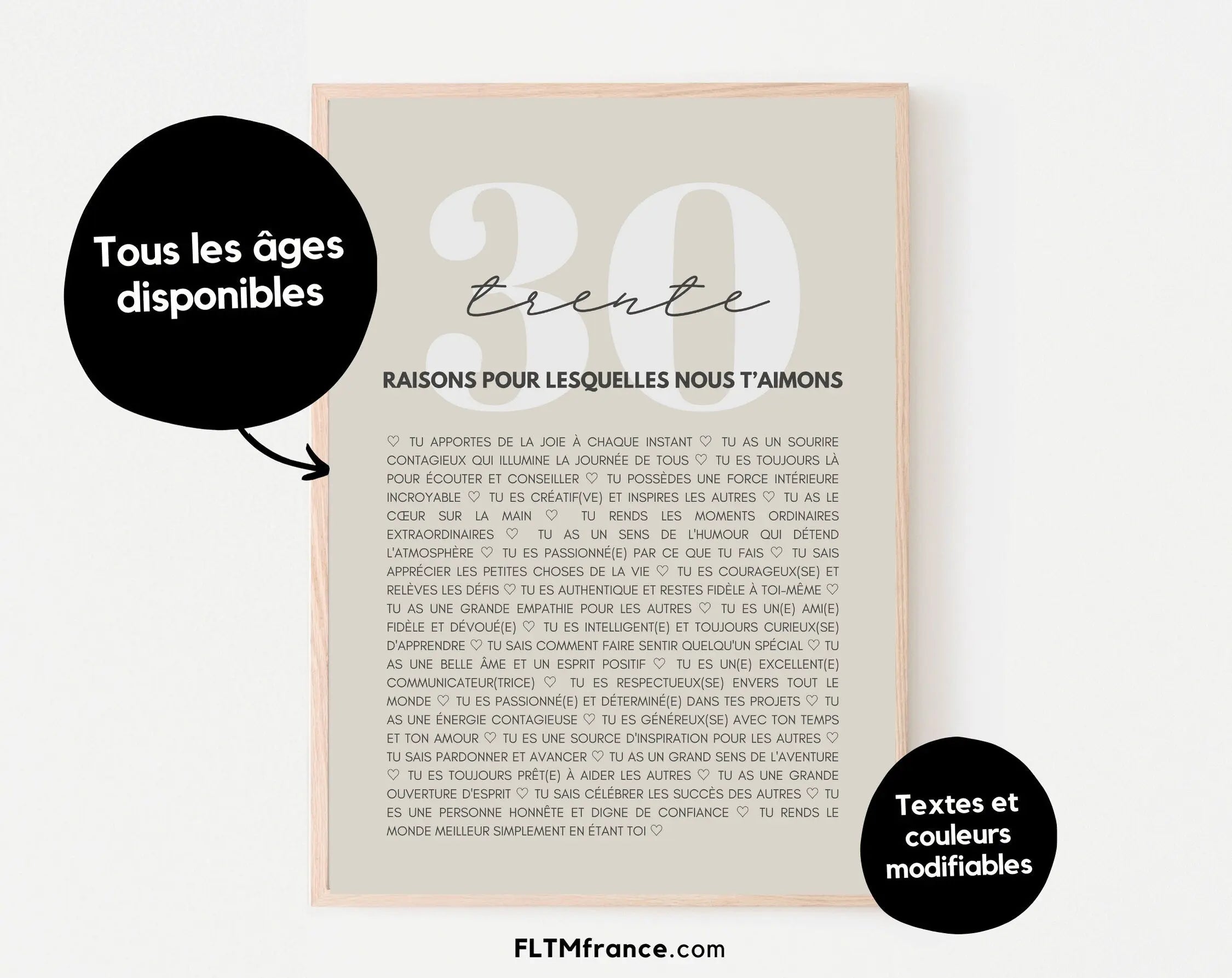 30 Raisons Pour Lesquelles Nous T'aimons Affiche Personnalisée - Cadea ...